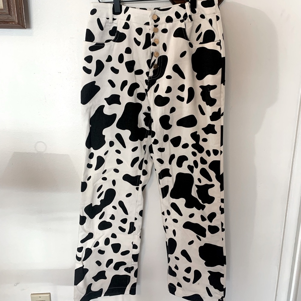 High Waisted Cow Print Pants